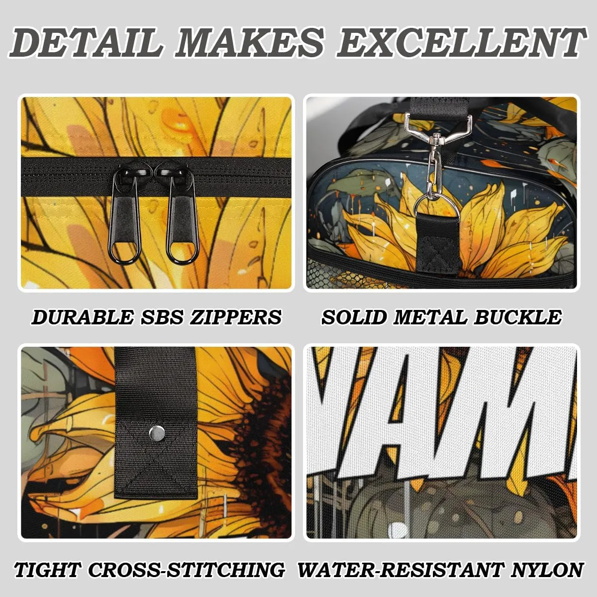 Personalized Rustic Sunflower Travel Duffel Bag with Name, Custom Gym Sport Bag Farmhouse Flowers Carry On Weekend Overnight Duffel Bag for Men Women