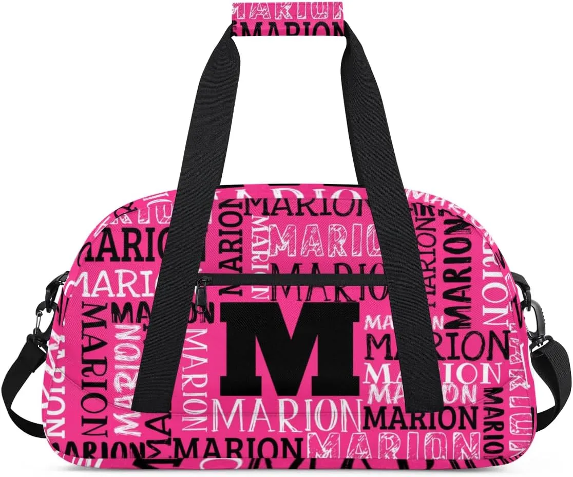 Personalized Sport Gym Bag Duffel Bag for Boys Girls, Custom Name Dance Bag Weekender Bags Travel Duffel Bag Tote Bag for Kids Pink White Black