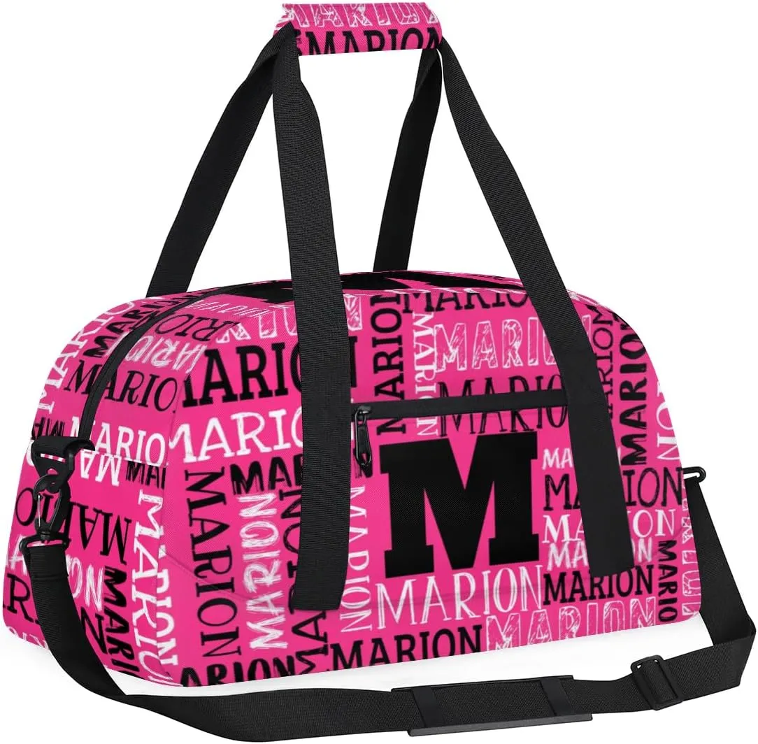 Personalized Sport Gym Bag Duffel Bag for Boys Girls, Custom Name Dance Bag Weekender Bags Travel Duffel Bag Tote Bag for Kids Pink White Black