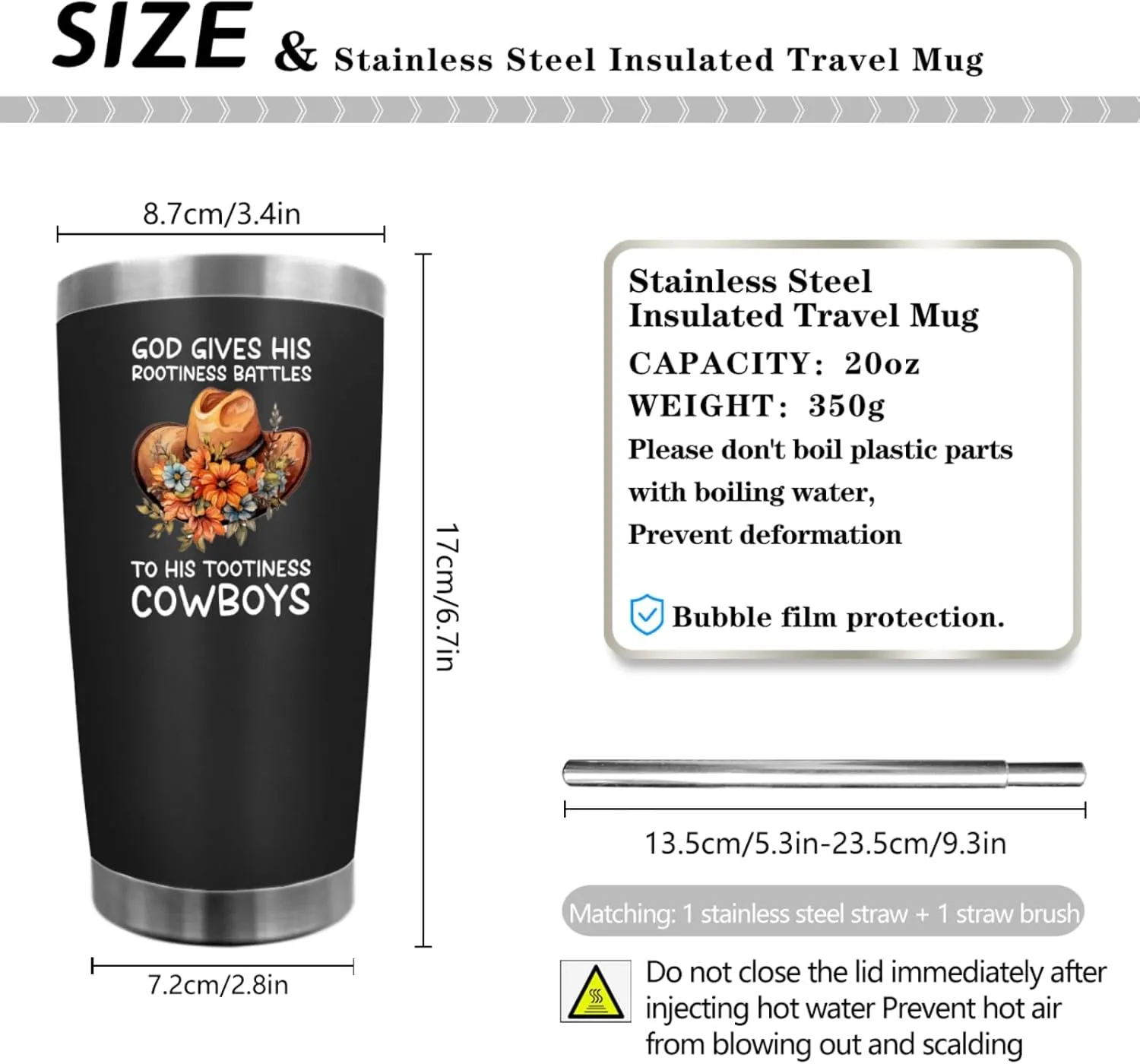 Personalized Tumbler God Gives His Rootiness Battles To His Tootiness Cowboys Tumbler 20 oz Tumbler with Lid and Straw Insulated Tumblers Stainless Steel Tumbler