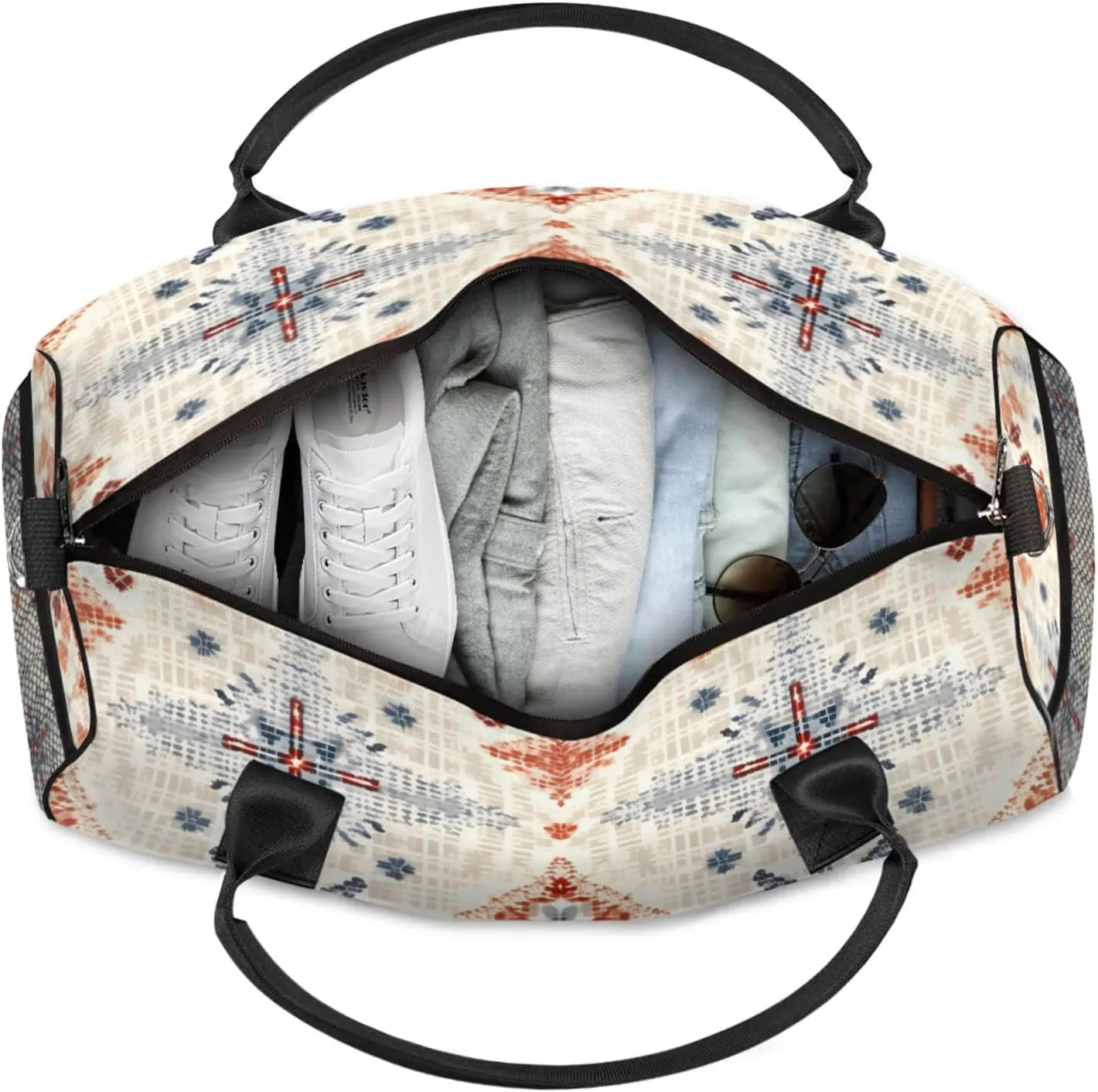 Personalized Vintage Boho Travel Duffel Bag with Name, Custom Gym Sport Bag Abstract Rustic Carry On Weekend Overnight Duffel Bag for Men Women