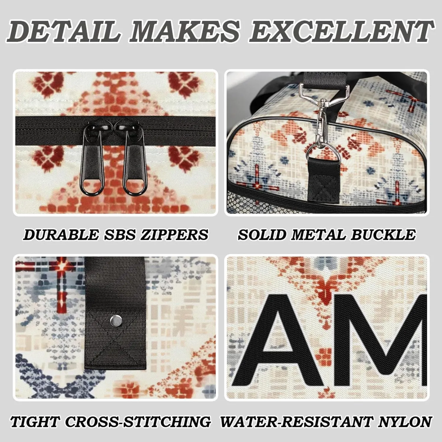 Personalized Vintage Boho Travel Duffel Bag with Name, Custom Gym Sport Bag Abstract Rustic Carry On Weekend Overnight Duffel Bag for Men Women