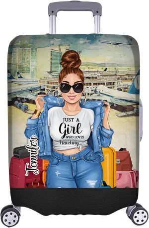 Personalized Woman Just a Girl Who Loves Traveling Luggage Cover Protector Travel Bag Covers Suitcase Cover Travel Bag Covers Gift for Girl Traveling Lovers 123