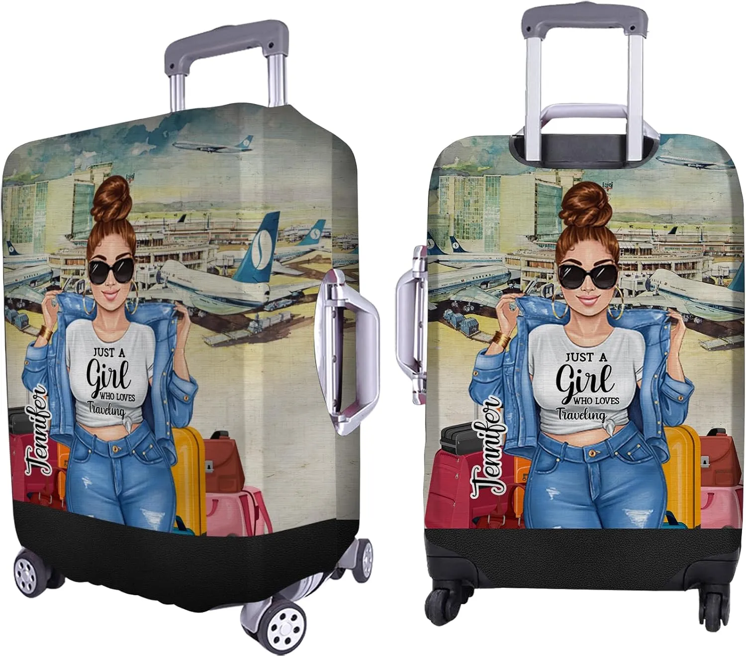 Personalized Woman Just a Girl Who Loves Traveling Luggage Cover Protector Travel Bag Covers Suitcase Cover Travel Bag Covers Gift for Girl Traveling Lovers 123