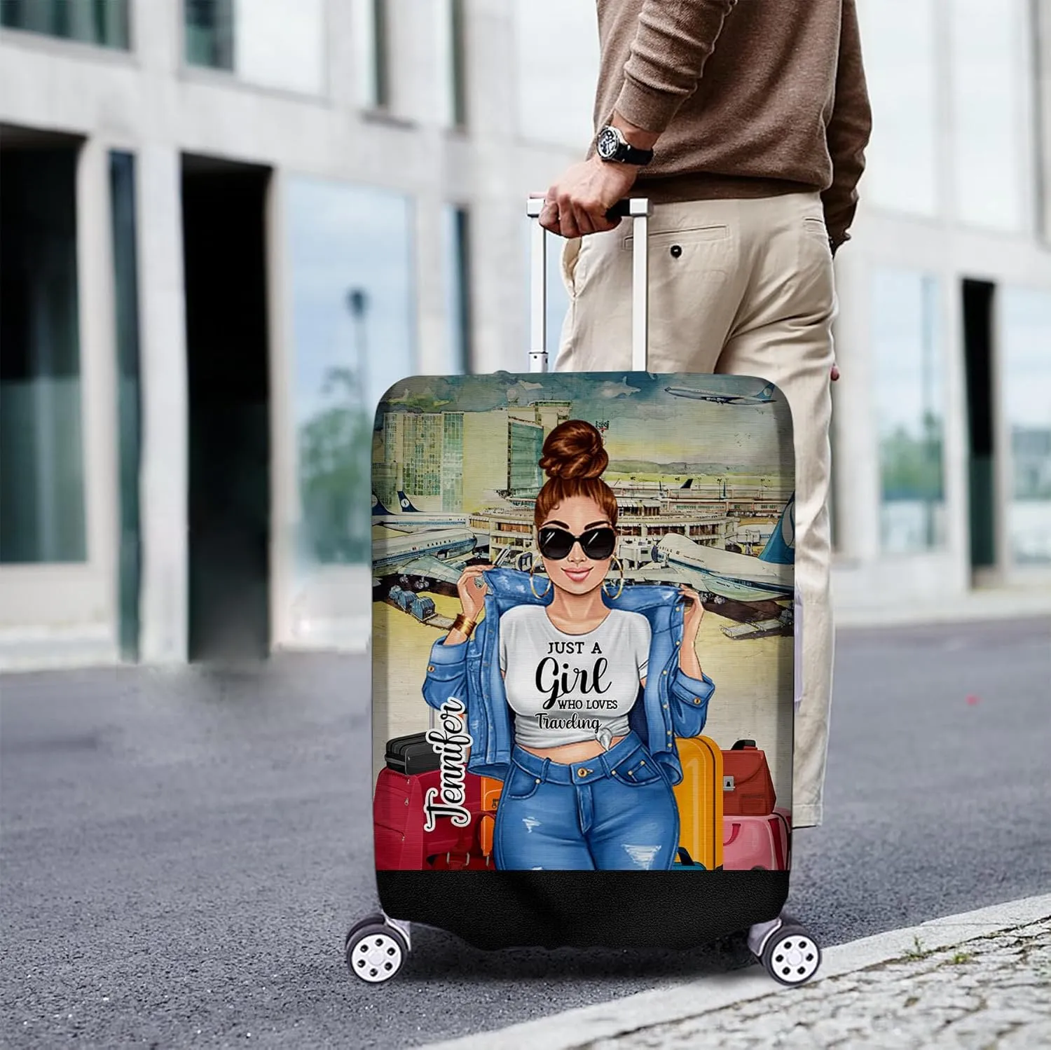 Personalized Woman Just a Girl Who Loves Traveling Luggage Cover Protector Travel Bag Covers Suitcase Cover Travel Bag Covers Gift for Girl Traveling Lovers 123