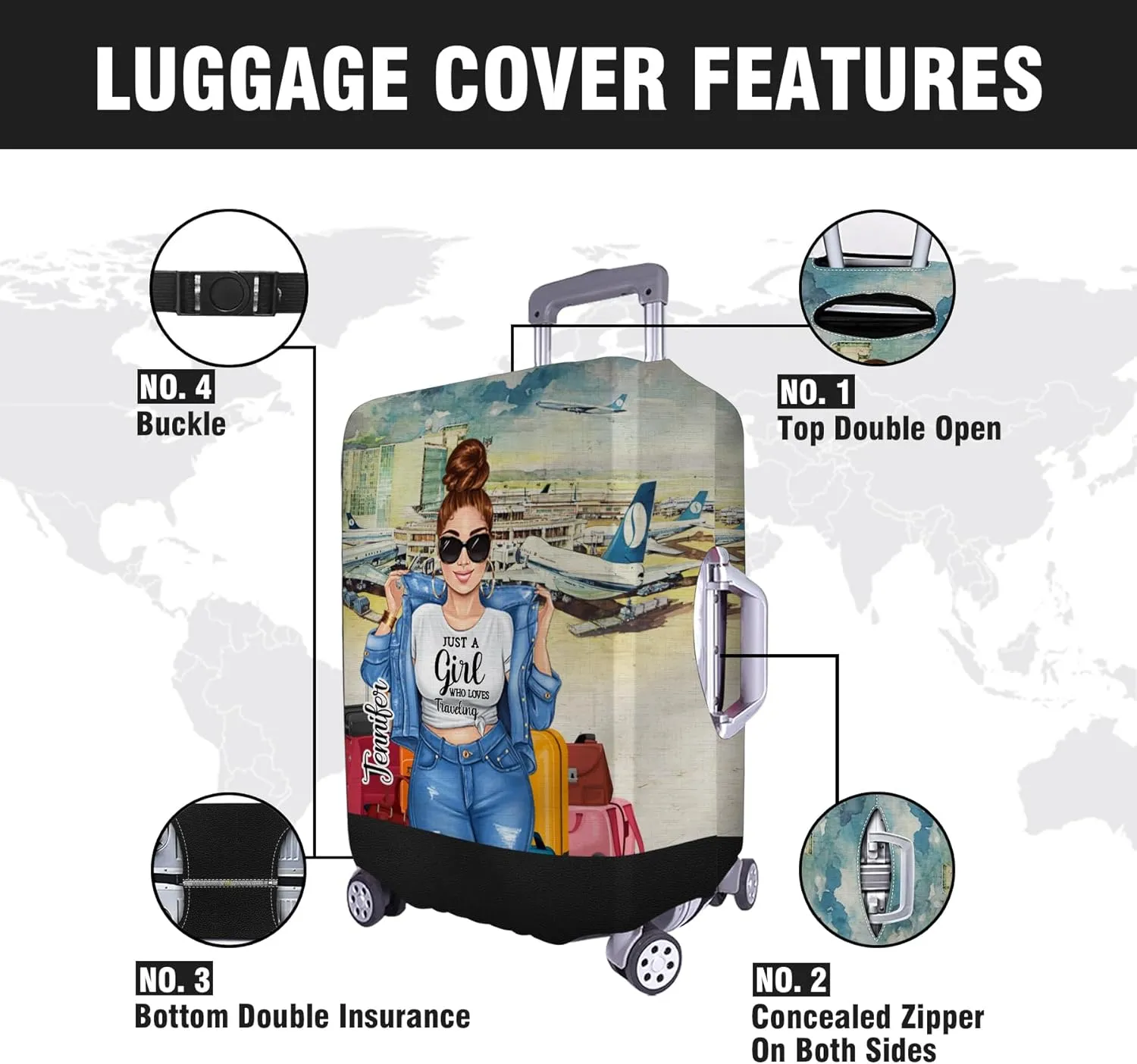 Personalized Woman Just a Girl Who Loves Traveling Luggage Cover Protector Travel Bag Covers Suitcase Cover Travel Bag Covers Gift for Girl Traveling Lovers 123