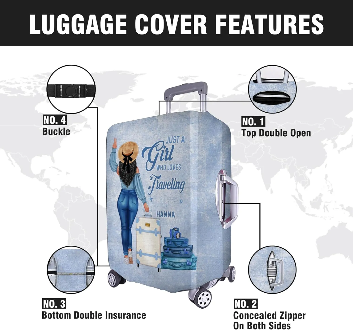Personalized Woman with Name Just a Girl Who Loves Traveling Blue Luggage Cover Protector Travel Bag Covers Suitcase Cover Travel Bag Covers Gift for Girl Traveling Lovers 126