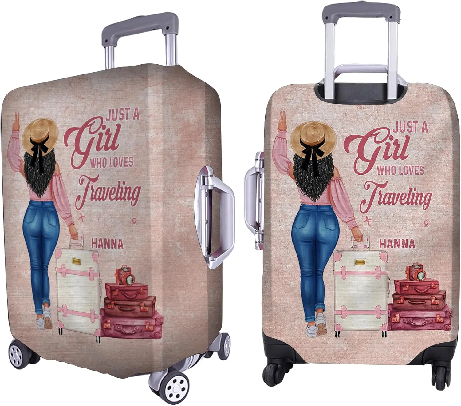 Personalized Woman with Name Just a Girl Who Loves Traveling Pink Luggage Cover Protector Travel Bag Covers Suitcase Cover Travel Bag Covers Gift for Girl Traveling Lovers 125