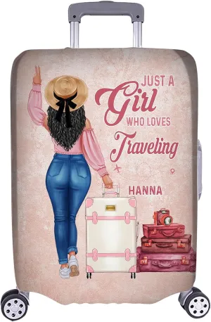 Personalized Woman with Name Just a Girl Who Loves Traveling Pink Luggage Cover Protector Travel Bag Covers Suitcase Cover Travel Bag Covers Gift for Girl Traveling Lovers 125