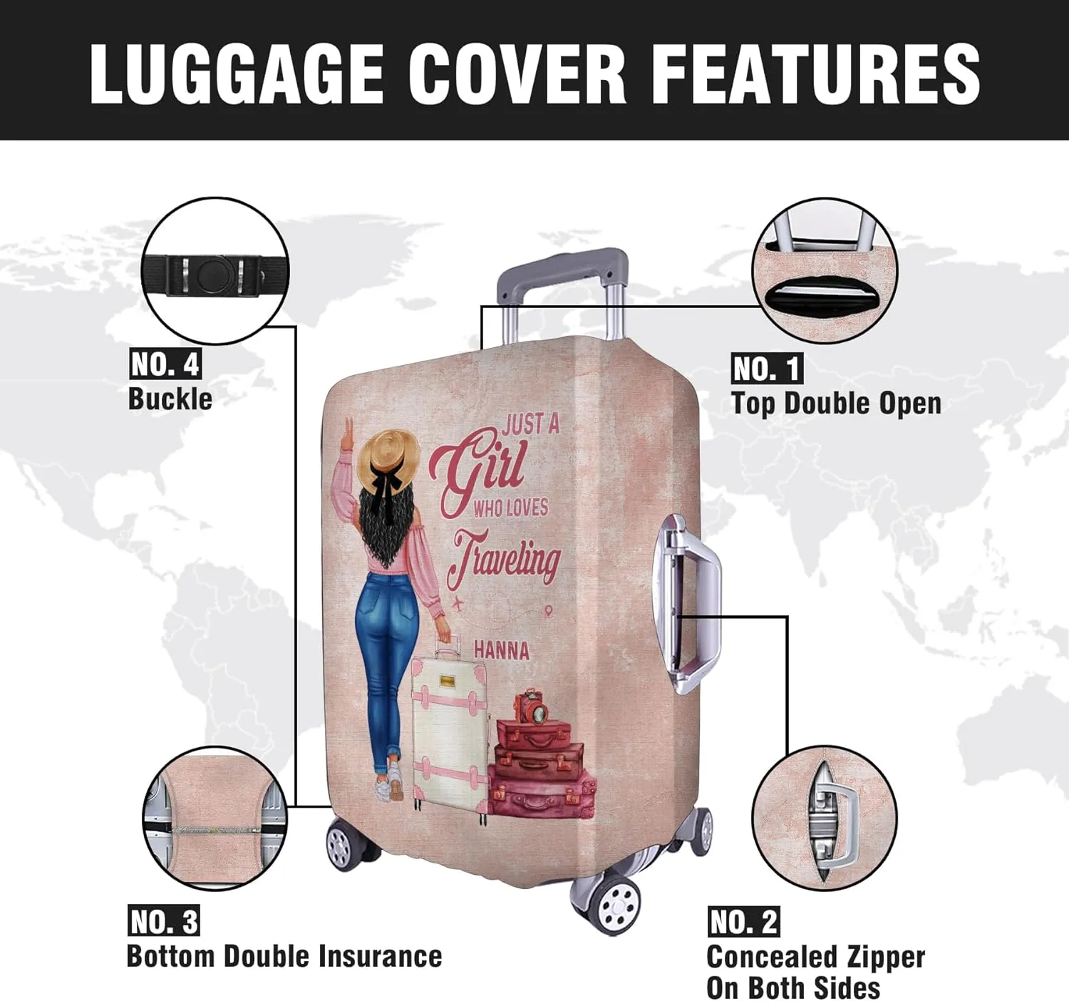 Personalized Woman with Name Just a Girl Who Loves Traveling Pink Luggage Cover Protector Travel Bag Covers Suitcase Cover Travel Bag Covers Gift for Girl Traveling Lovers 125