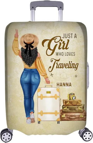 Personalized Woman with Name Just a Girl Who Loves Traveling Yellow Luggage Cover Protector Travel Bag Covers Suitcase Cover Travel Bag Covers Gift for Girl Traveling Lovers 124