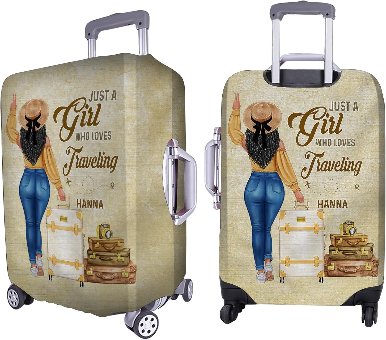 Personalized Woman with Name Just a Girl Who Loves Traveling Yellow Luggage Cover Protector Travel Bag Covers Suitcase Cover Travel Bag Covers Gift for Girl Traveling Lovers 124