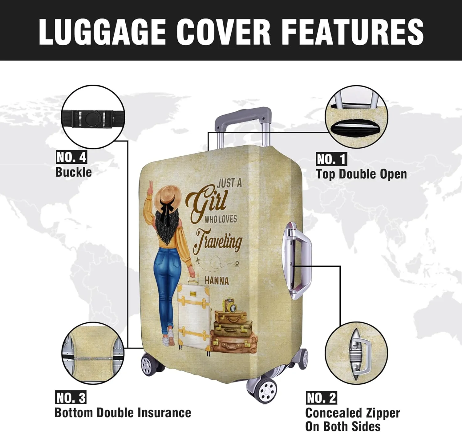 Personalized Woman with Name Just a Girl Who Loves Traveling Yellow Luggage Cover Protector Travel Bag Covers Suitcase Cover Travel Bag Covers Gift for Girl Traveling Lovers 124