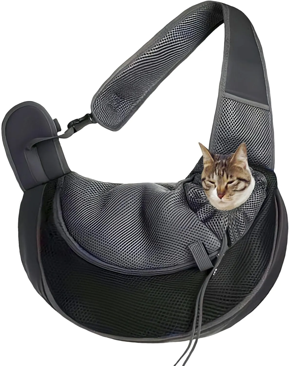 Pet Sling Carrier for Dogs/Cats (0-9 Lbs) - Breathable Mesh, Adjustable Chest Strap, Escape-Proof Crossbody Safety Travel Bags - Ideal for Small Animals Hiking, and Vet Visits (L-Black)