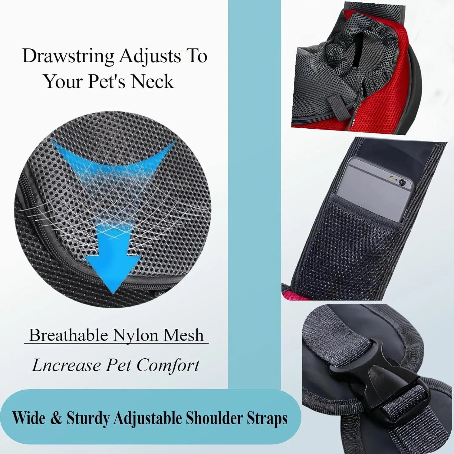Pet Sling Carrier for Dogs/Cats (0-9 Lbs) - Breathable Mesh, Adjustable Chest Strap, Escape-Proof Crossbody Safety Travel Bags - Ideal for Small Animals Hiking, and Vet Visits (L-Black)