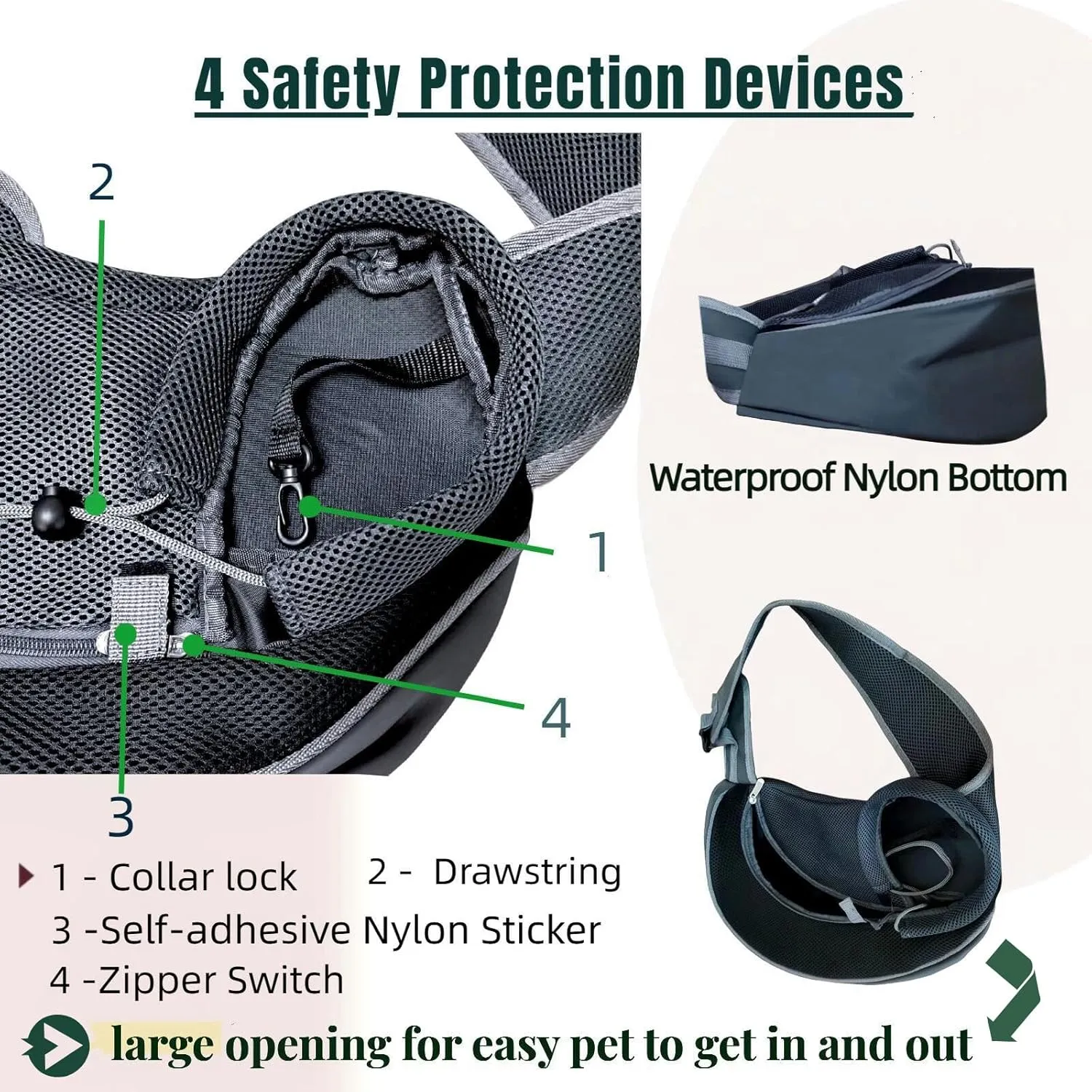 Pet Sling Carrier for Dogs/Cats (0-9 Lbs) - Breathable Mesh, Adjustable Chest Strap, Escape-Proof Crossbody Safety Travel Bags - Ideal for Small Animals Hiking, and Vet Visits (L-Black)