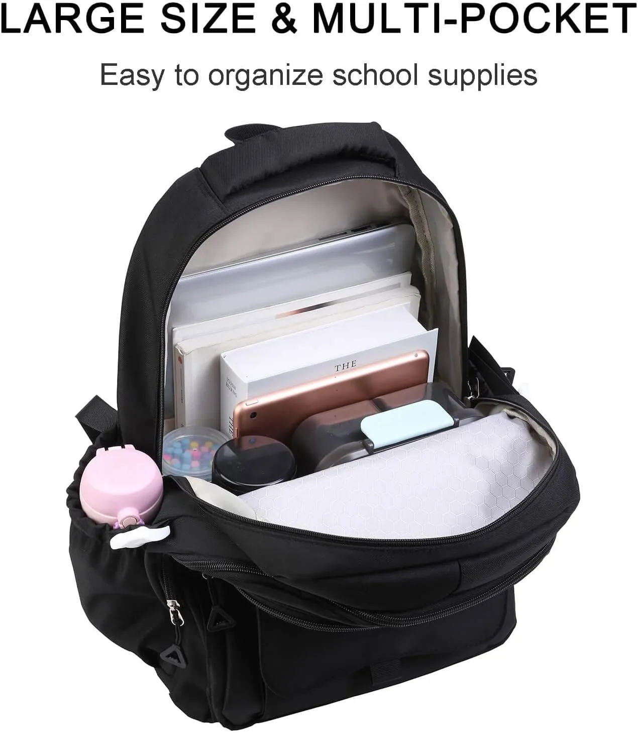 Phaoullzon Teen Girls School Backpack for Boys, College Aesthetic Laptop Bookbag for Women,Black