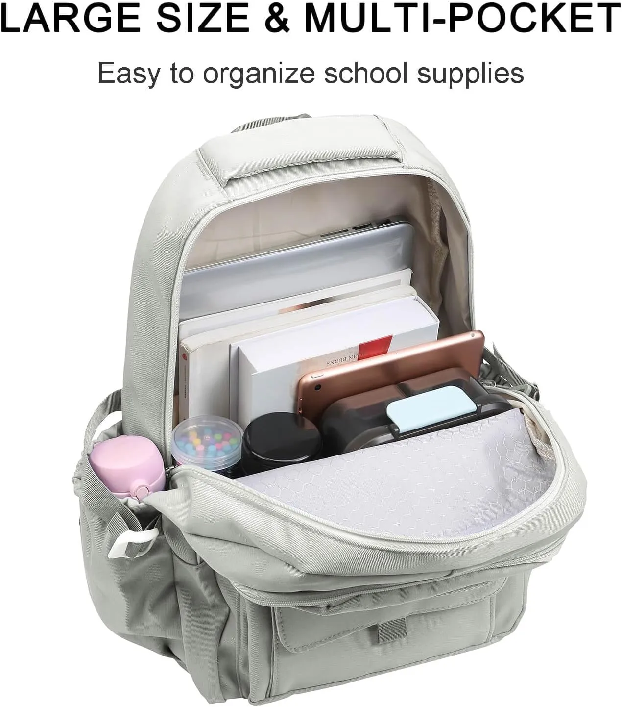 Phaoullzon Teen Girls School Backpack for Boys, College Aesthetic Laptop Bookbag for Women,Grey