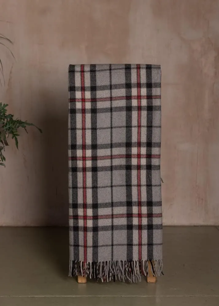 Picnic Rug Scottish Tartan Throw in Thomson Grey - Warm 100% Wool Travel Blanket with Fringed Edges - 60 x 70