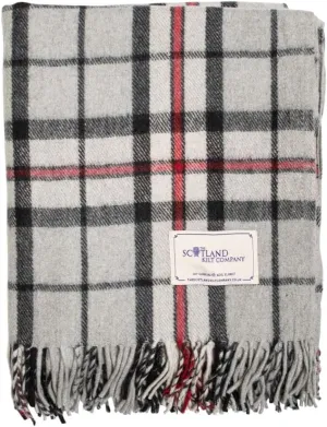 Picnic Rug Scottish Tartan Throw in Thomson Grey - Warm 100% Wool Travel Blanket with Fringed Edges - 60 x 70