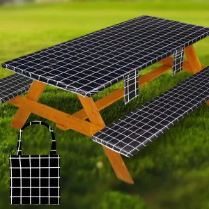 Picnic Table Cover with Bench Covers Vinyl Elastic Edges Fitted Rectangle Seat Tables Waterproof 3-Piece72X30in Set Outdoor Rectangular Folding Backing Tablecloth for Camping Over SizeTie-Dye 91