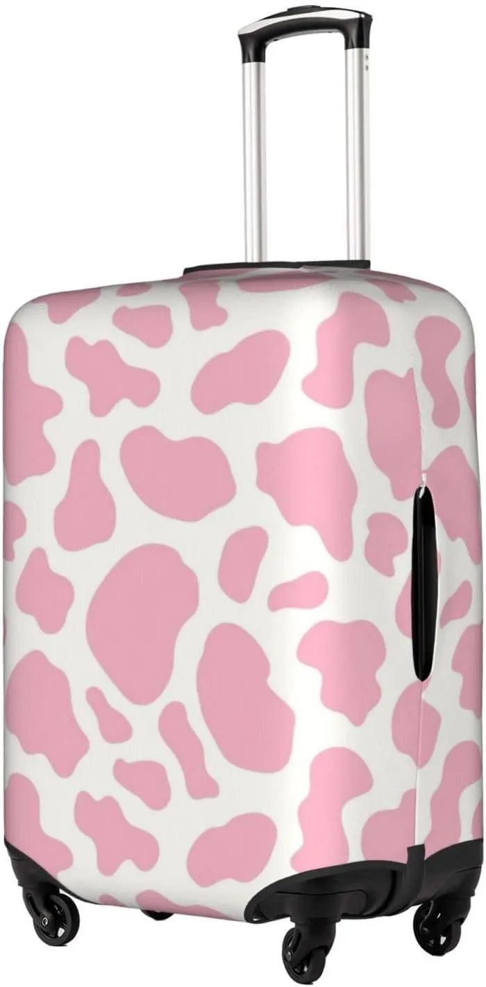 Pink Cow Print Cowhide Cowgirl Travel Luggage Cover Fits 18-21 Inch, Abrasion Resistant, 4 Double Spinner Wheels