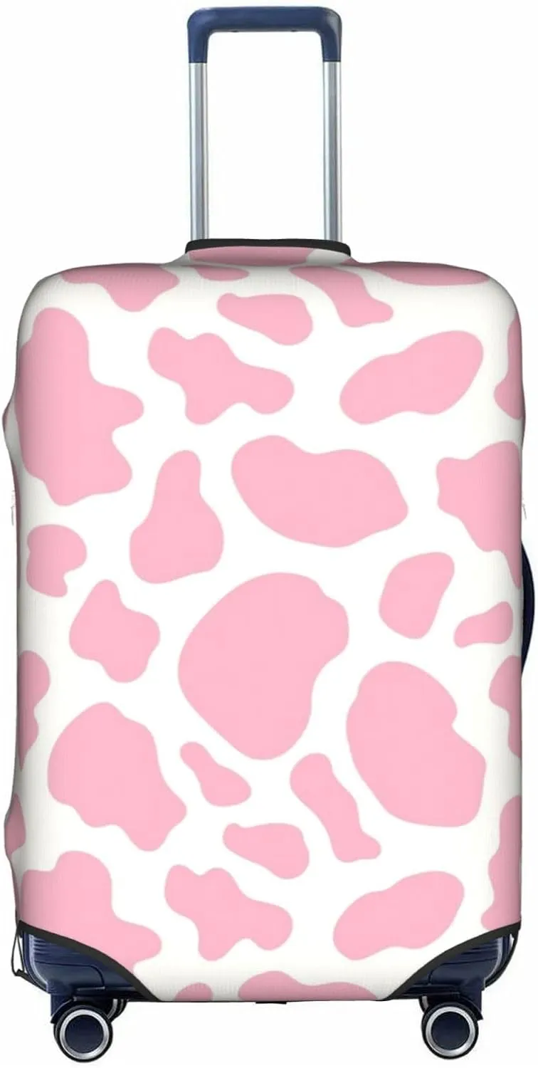 Pink Cow Print Cowhide Cowgirl Travel Luggage Cover Fits 18-21 Inch, Abrasion Resistant, 4 Double Spinner Wheels