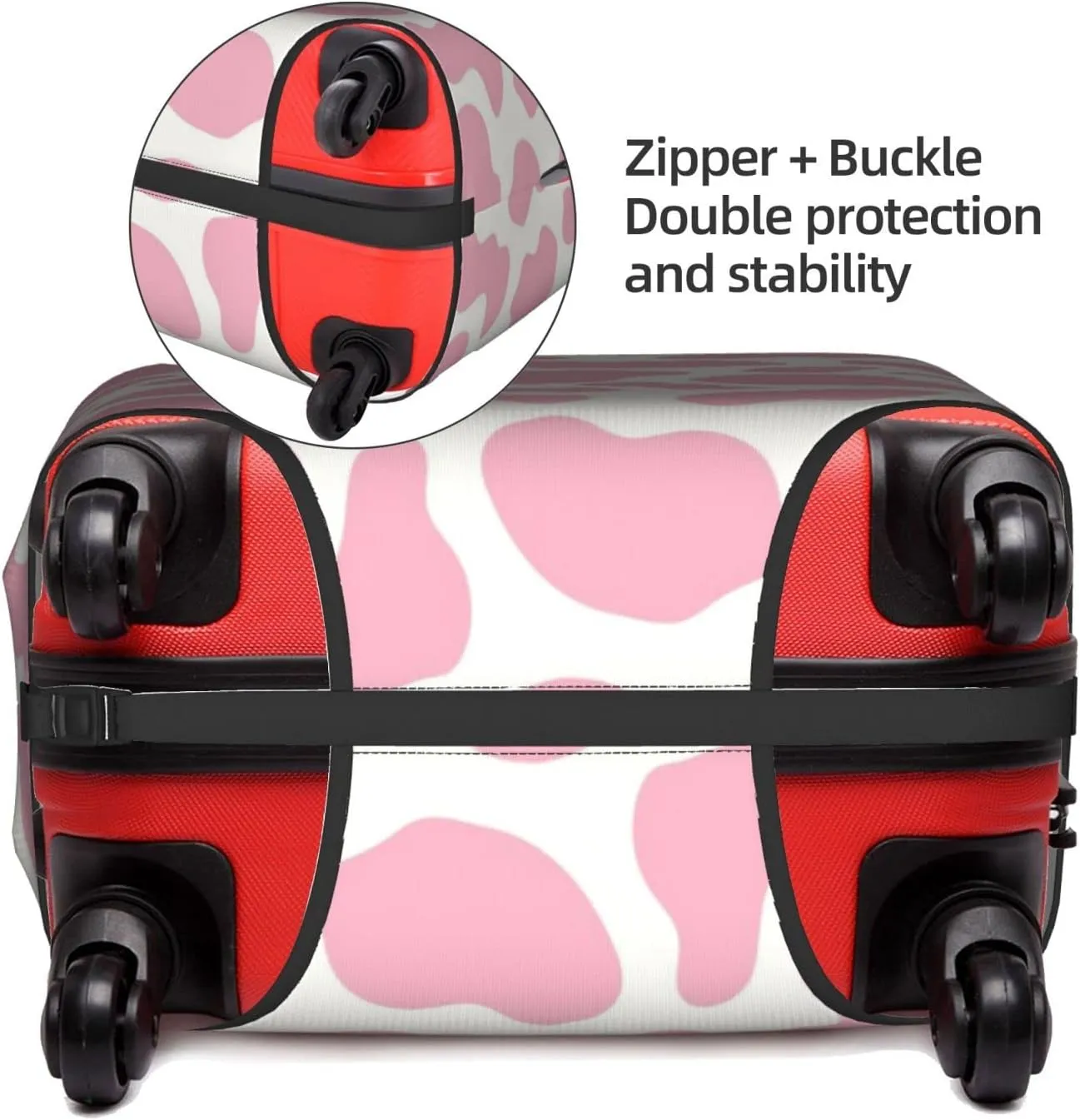 Pink Cow Print Cowhide Cowgirl Travel Luggage Cover Fits 18-21 Inch, Abrasion Resistant, 4 Double Spinner Wheels