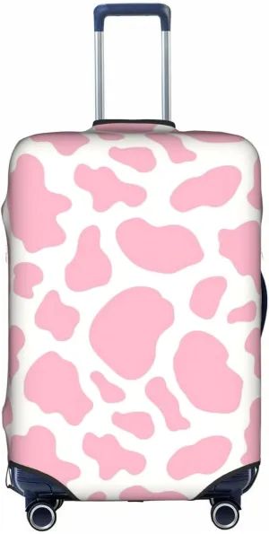 Pink Cow Print Cowhide Cowgirl Travel Luggage Cover Fits 18-21 Inch, Abrasion Resistant, 4 Double Spinner Wheels