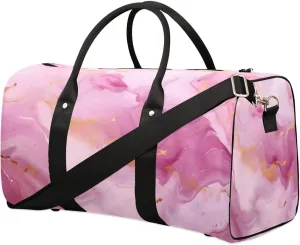 Pink Marble Gold Leaf Travel Duffel bag for Men Women Weekender Overnight Bag Gym Bag Carry On Luggage Bags for Yoga Workout Sports