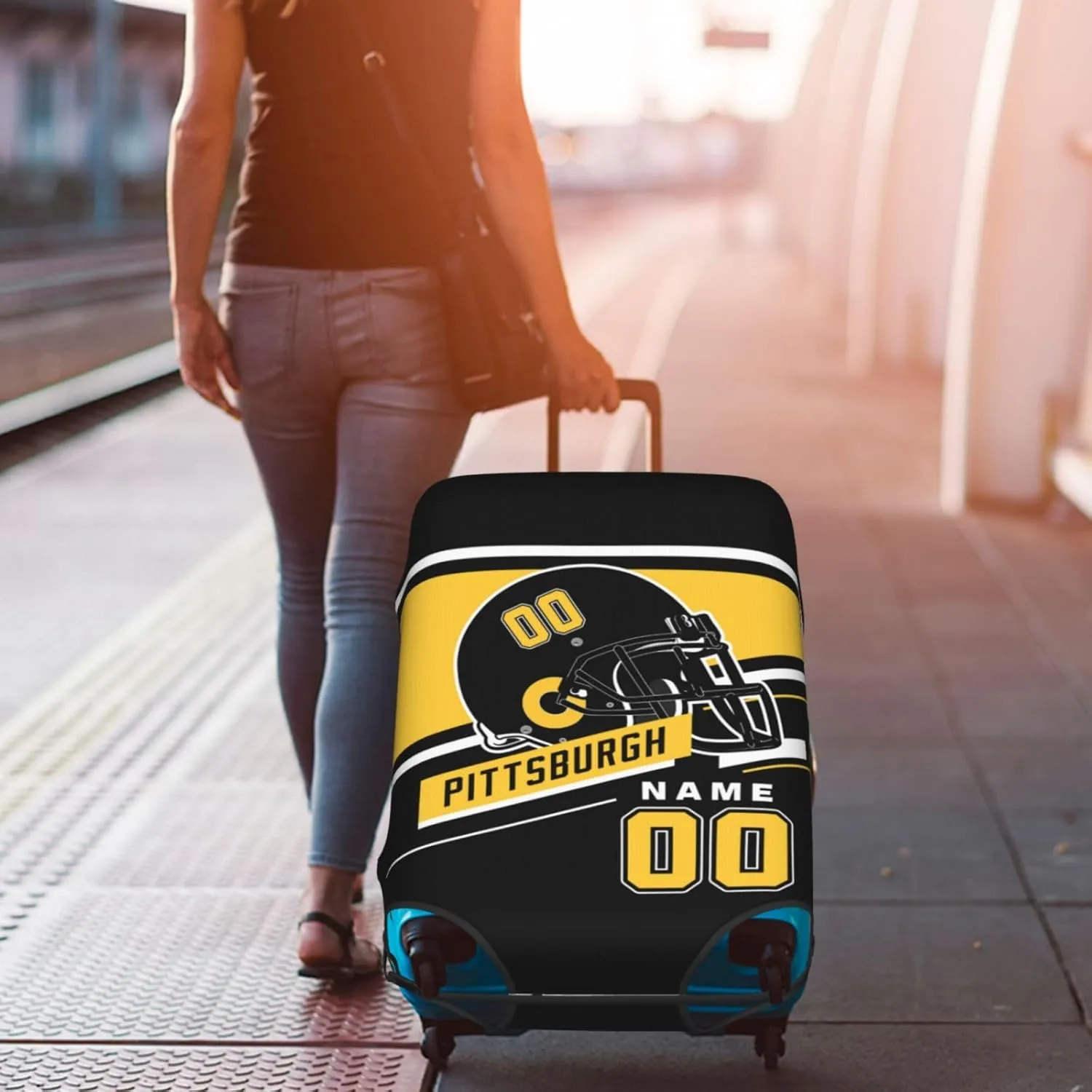 Pittsburgh Black Suitcase Cover – Elastic Luggage Protector, Scratch-Resistant Travel Case Cover – Ideal Gift For Both Men And Women Fans