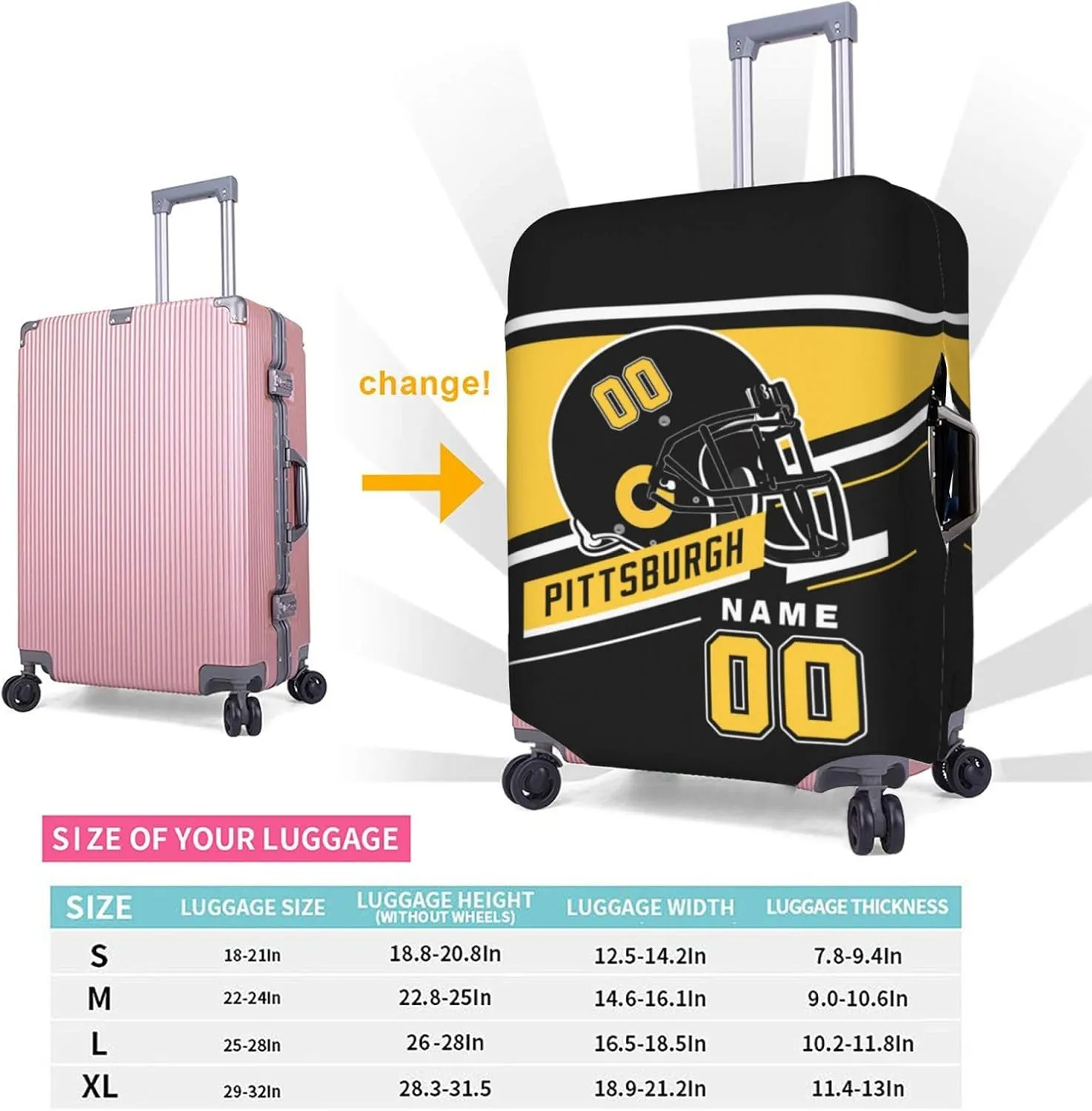 Pittsburgh Black Suitcase Cover – Elastic Luggage Protector, Scratch-Resistant Travel Case Cover – Ideal Gift For Both Men And Women Fans