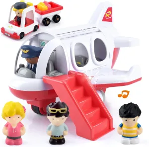 PLAY Airplane Toy for Kids - Toddler Airplane Toys Travel Plane Toys for Kids 2  Years Old with Small Figures & Baggage Carrier, Musical Toy Airplane with Lights for Boys Girls Gifts Birthday (Red)
