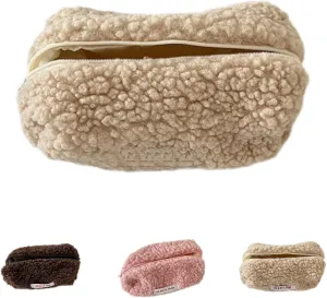 Plush Makeup Bag Lamb Wool Storage Bag Fuzzy Cosmetic Bags Travel Cosmetics Portable Storage Bag (khaki)
