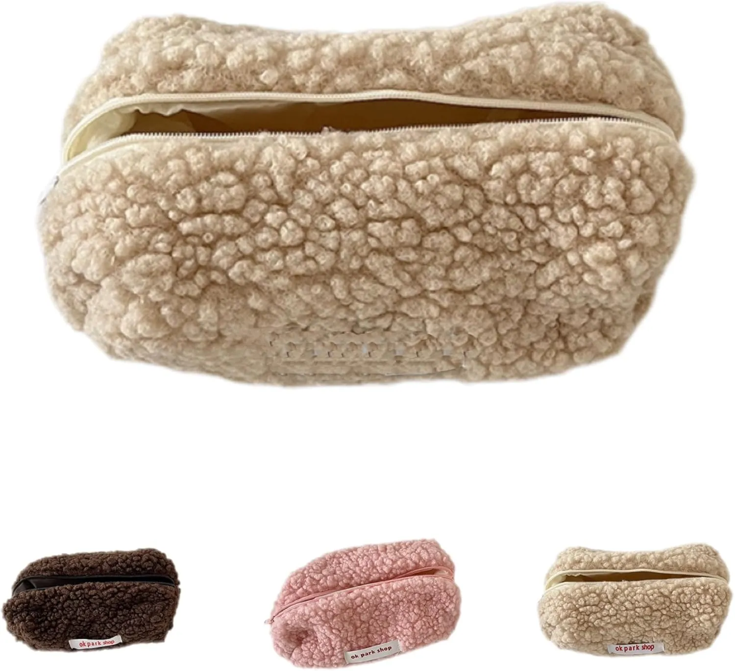 Plush Makeup Bag Lamb Wool Storage Bag Fuzzy Cosmetic Bags Travel Cosmetics Portable Storage Bag (khaki)