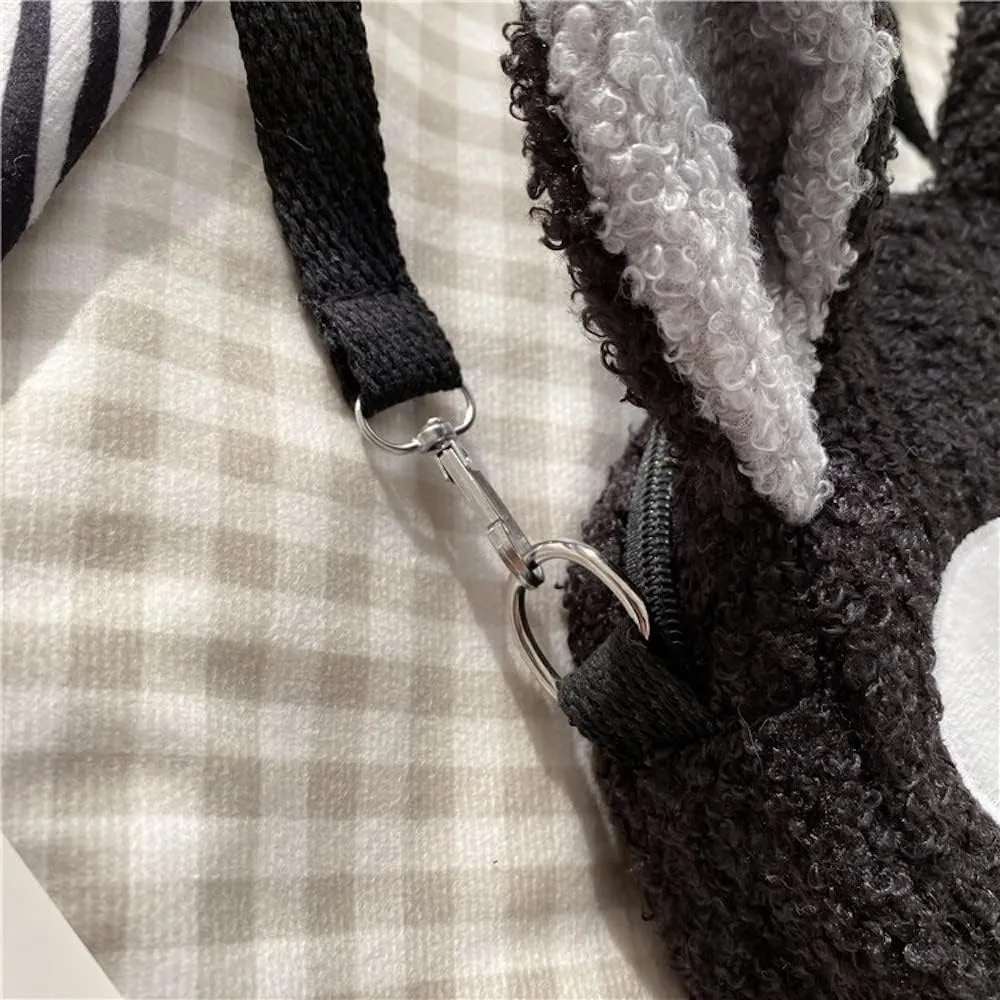 Plushie Crossbody Bag Japanese Kawaii Cat Shoulder Purse Stuffed Handbag Fluffy Lamb Like Black Shoulder Bags