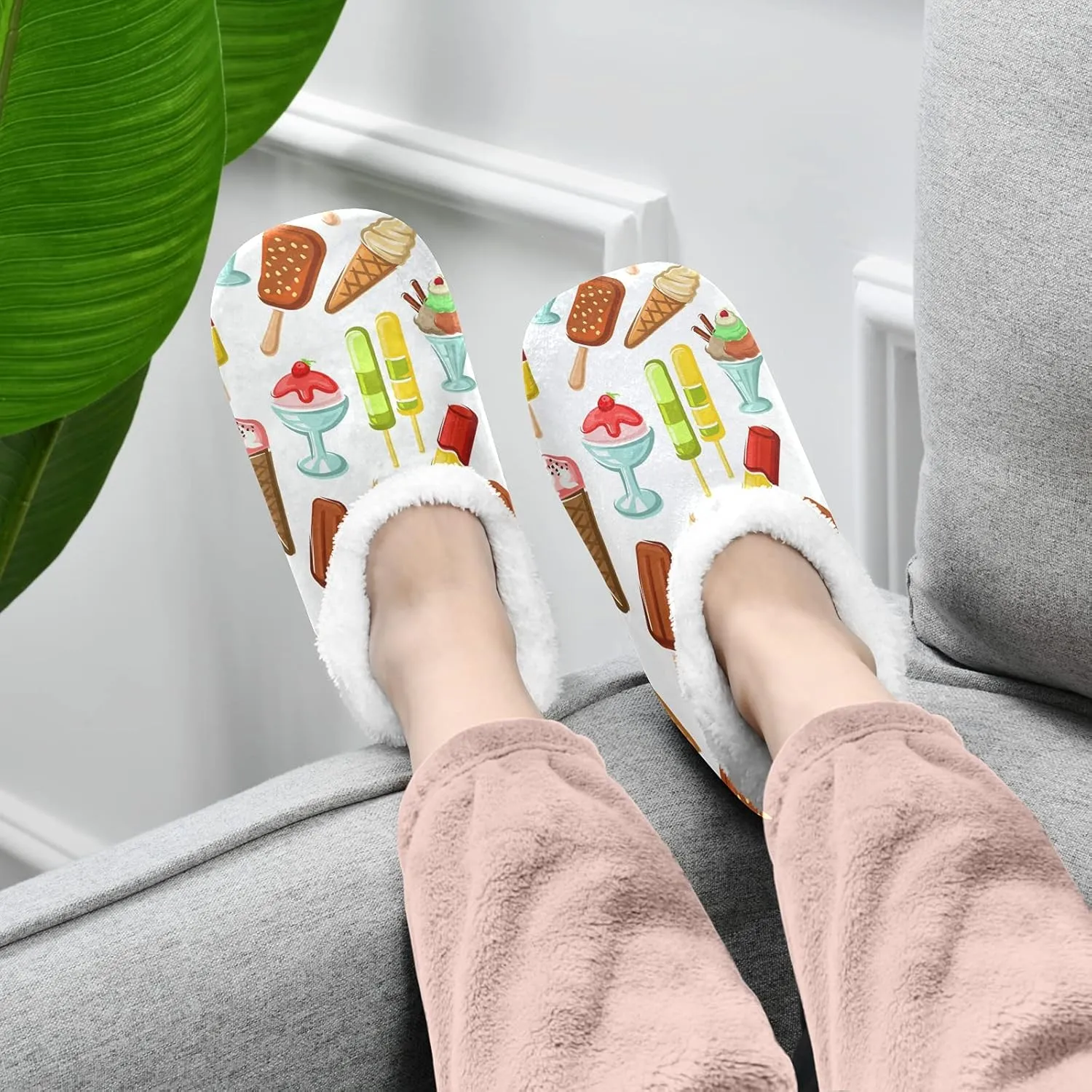 Poeticcity Unisex Fuzzy House Slippers, Warm Fur Lining Shoes, Non-Slip Memory Foam Slippers M-XXL