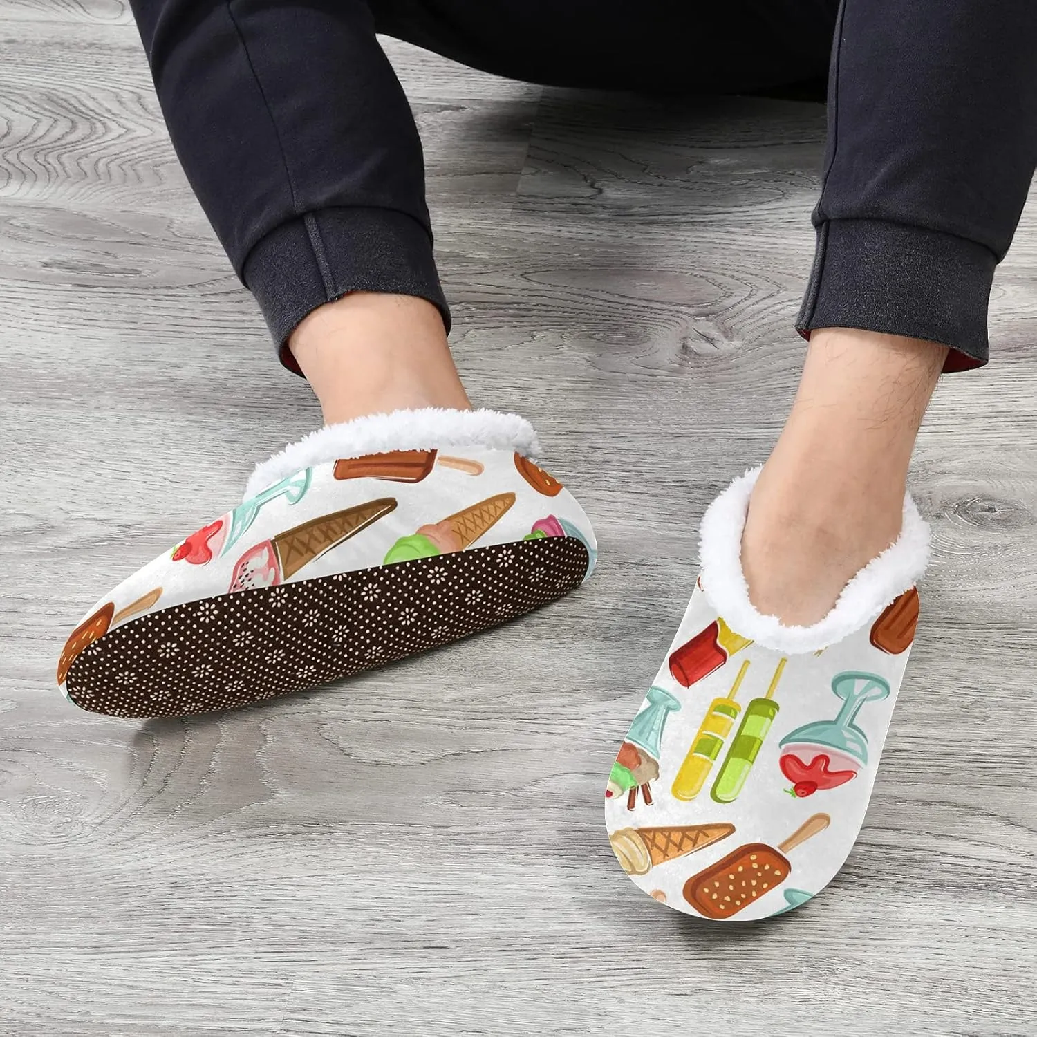 Poeticcity Unisex Fuzzy House Slippers, Warm Fur Lining Shoes, Non-Slip Memory Foam Slippers M-XXL