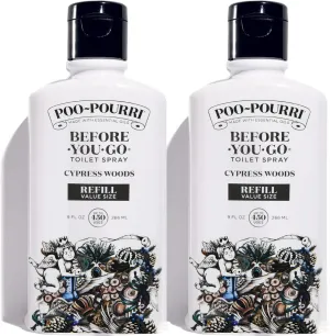 Poo-Pourri Before-You-Go Toilet Spray, Cypress Woods, Refill Bottle 9 Fl Oz 2 Pack- Cypress Pine and Fresh Air