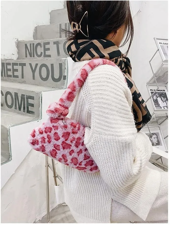 Pooyikoi Plush Underarm Bag, Ladies Fluffy Shoulder Bag, Women Y2K Furry Purse Fluffy Tote Bag for Autumn and Winter