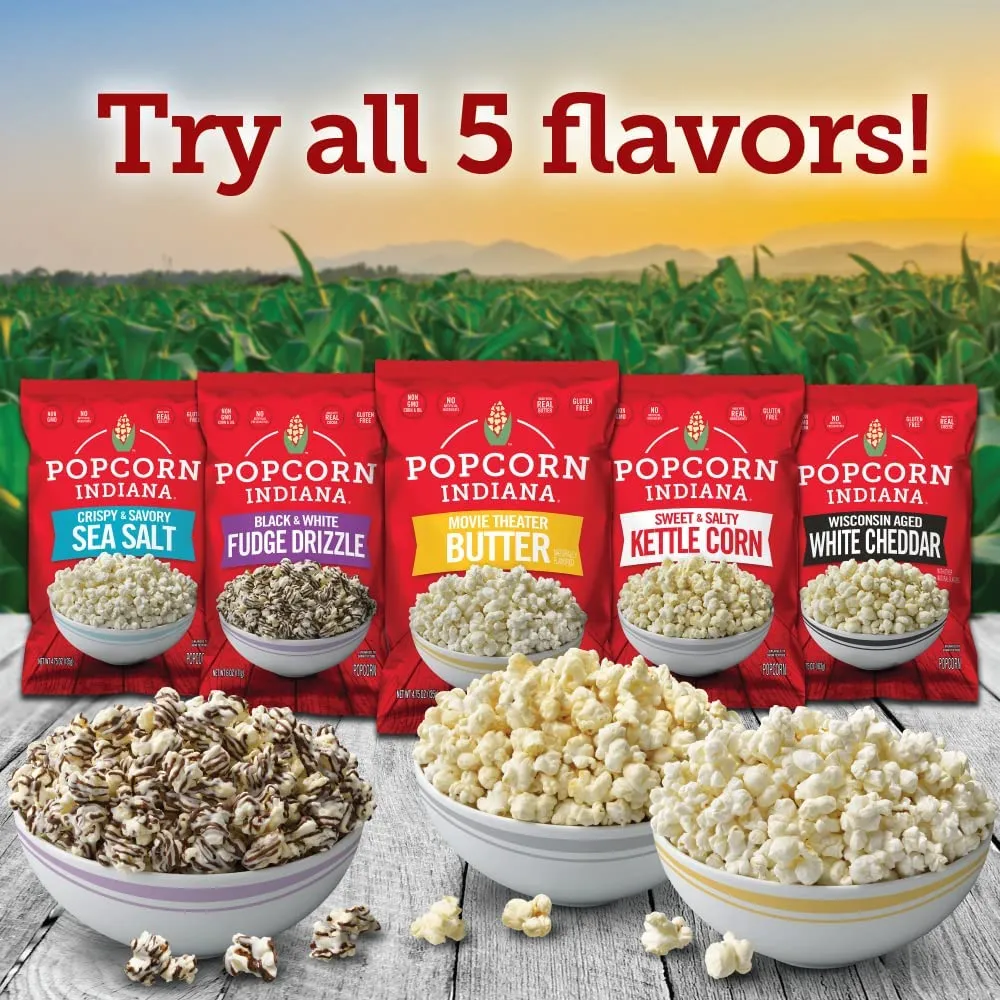 Popcorn Indiana Movie Theater Butter – Rich Butter Movie Theater Popcorn, Authentic & Gourmet Flavor, Gluten Free, 5.5 Oz (6 Pack)