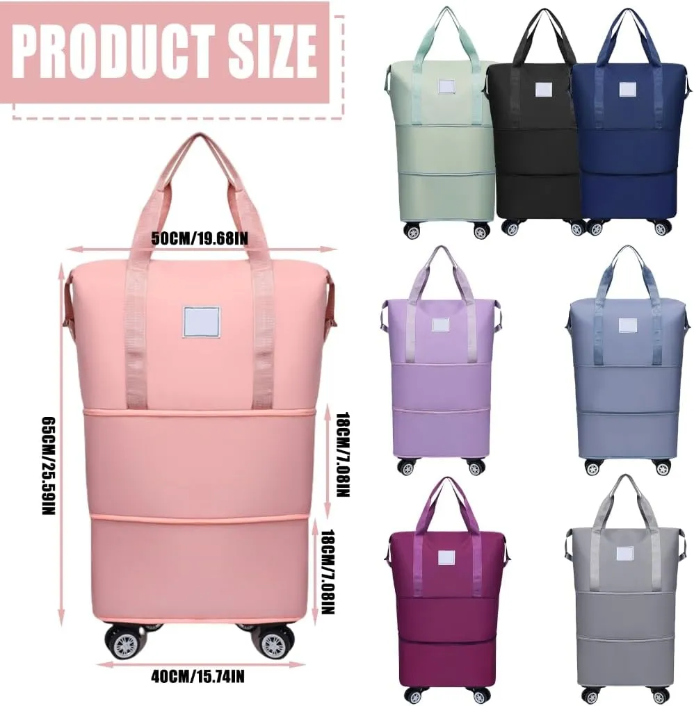 Portable Rolling Luggage Bag Foldable Dry Wet Separation Travel Duffle Handbag