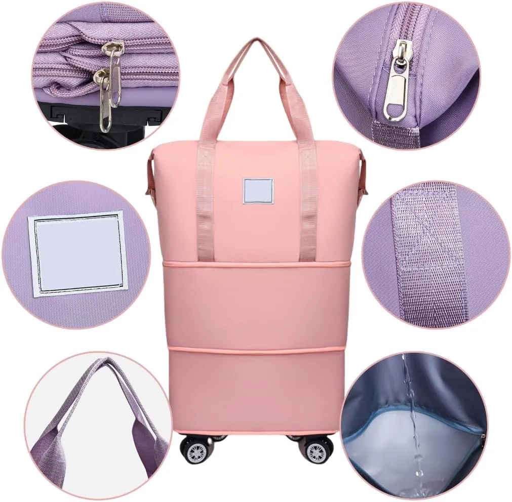 Portable Rolling Luggage Bag Foldable Dry Wet Separation Travel Duffle Handbag