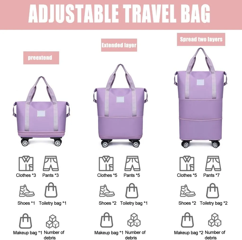 Portable Rolling Luggage Bag Foldable Dry Wet Separation Travel Duffle Handbag