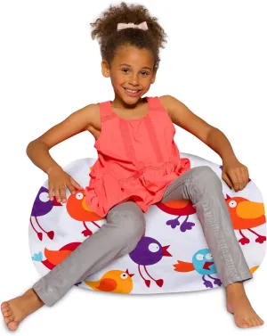 Posh Beanbags Bean Bag Chair, Medium-27in, Canvas Birds on White