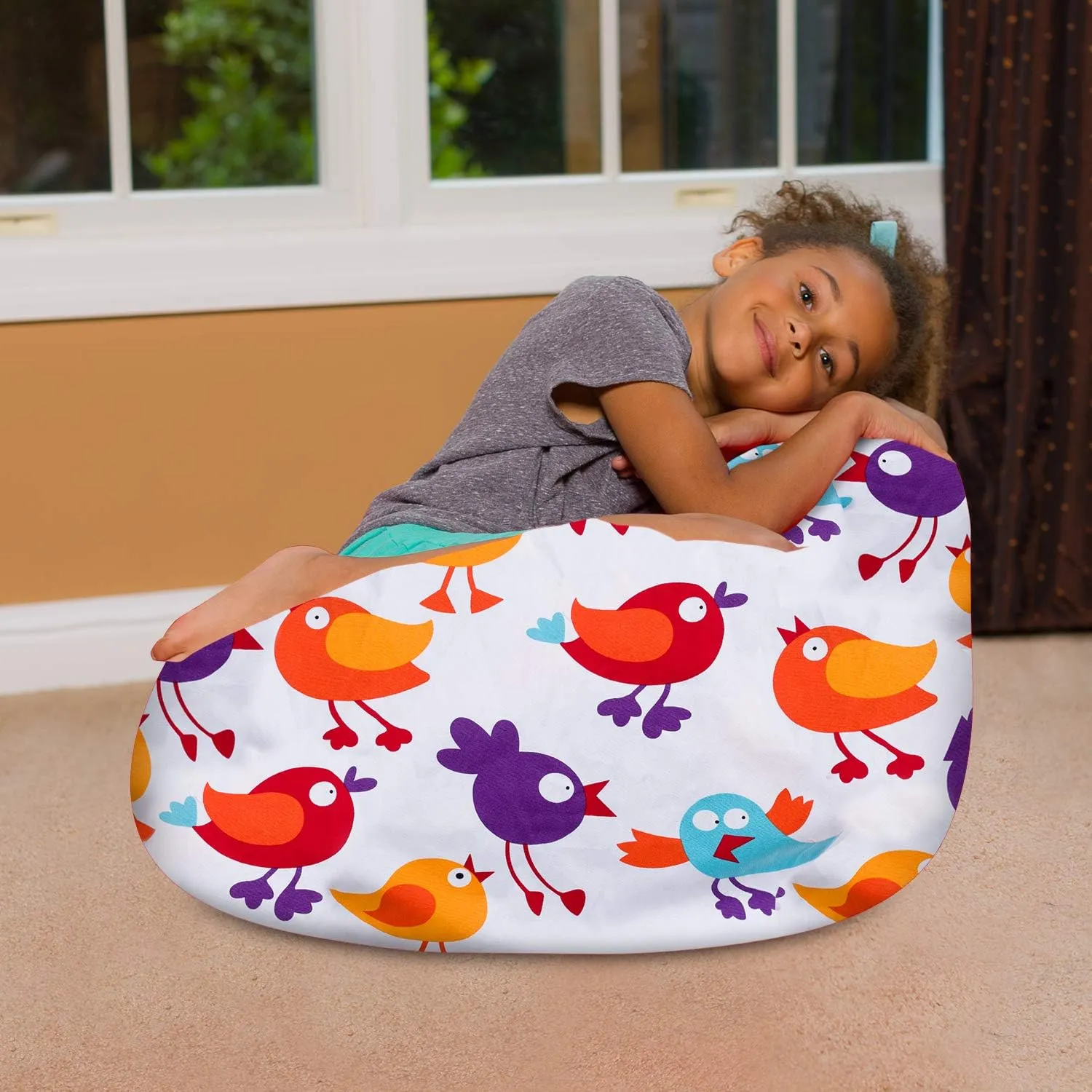 Posh Beanbags Bean Bag Chair, Medium-27in, Canvas Birds on White
