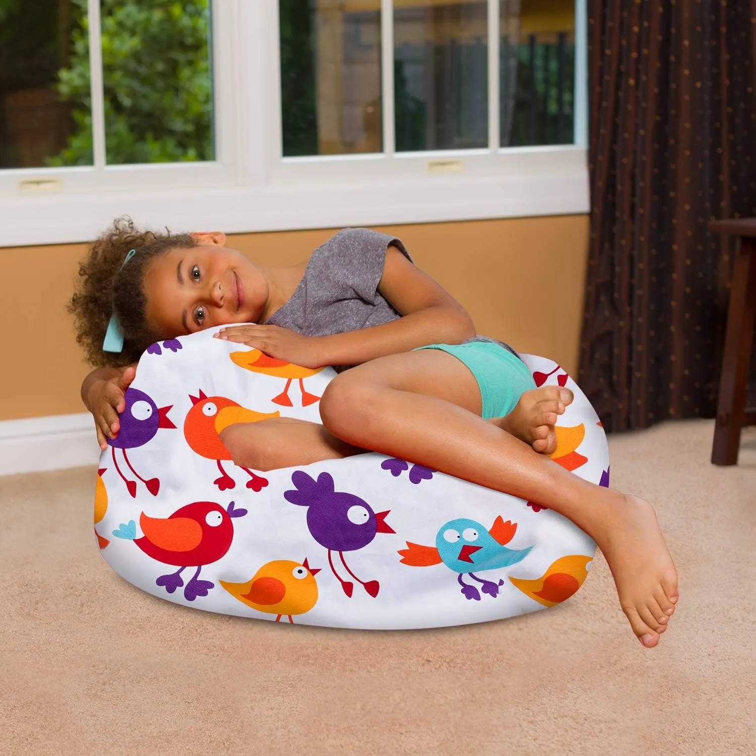 Posh Beanbags Bean Bag Chair, Medium-27in, Canvas Birds on White