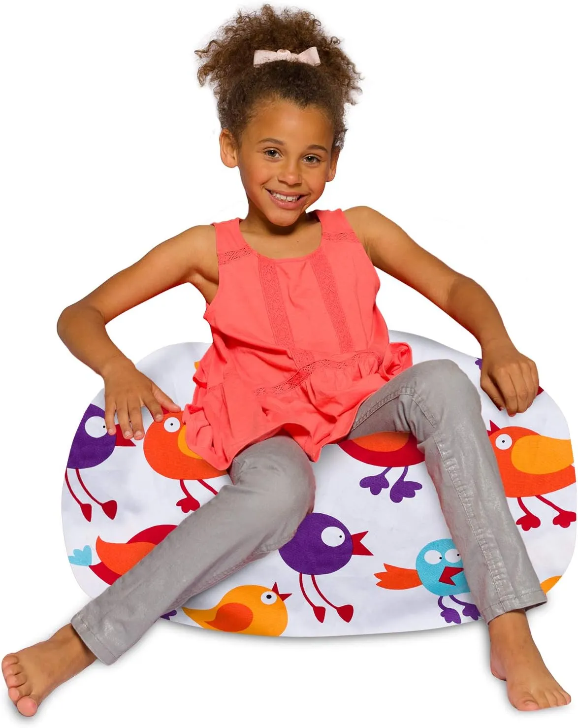 Posh Beanbags Bean Bag Chair, Medium-27in, Canvas Birds on White