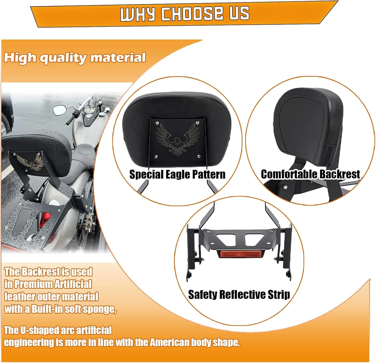 Powersports Sissy Bar with Backrest Luggage Rack for Kawasaki Vulcan VN 900 2000 Classic Custom 2009-21(Black,Non-Studded)