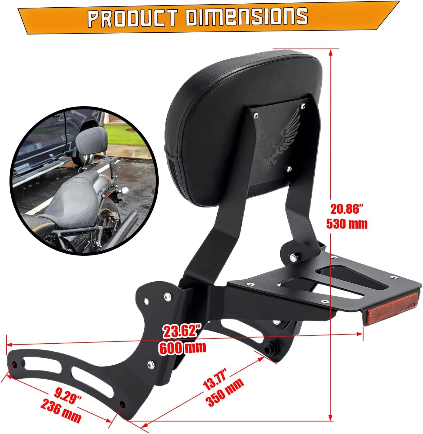 Powersports Sissy Bar with Backrest Luggage Rack for Kawasaki Vulcan VN 900 2000 Classic Custom 2009-21(Black,Non-Studded)